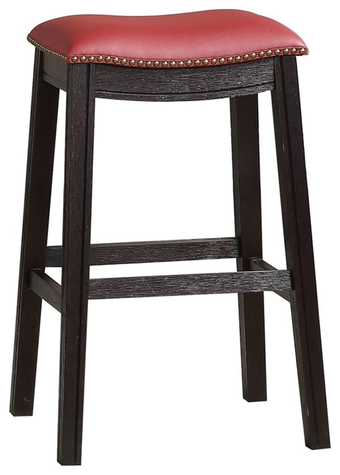 Trent Home Transitional 29" Faux Leather Saddle Bar Stool in Red (Set2