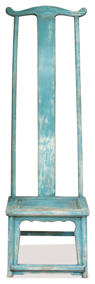 Elmwood Chinese Ming Tall Chair, Distressed Blue