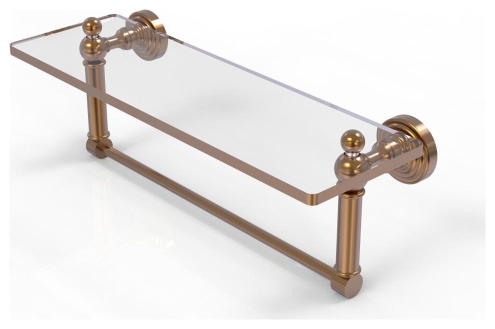 Waverly Place 16" Glass Vanity Shelf and Towel Bar, Brushed Bronze