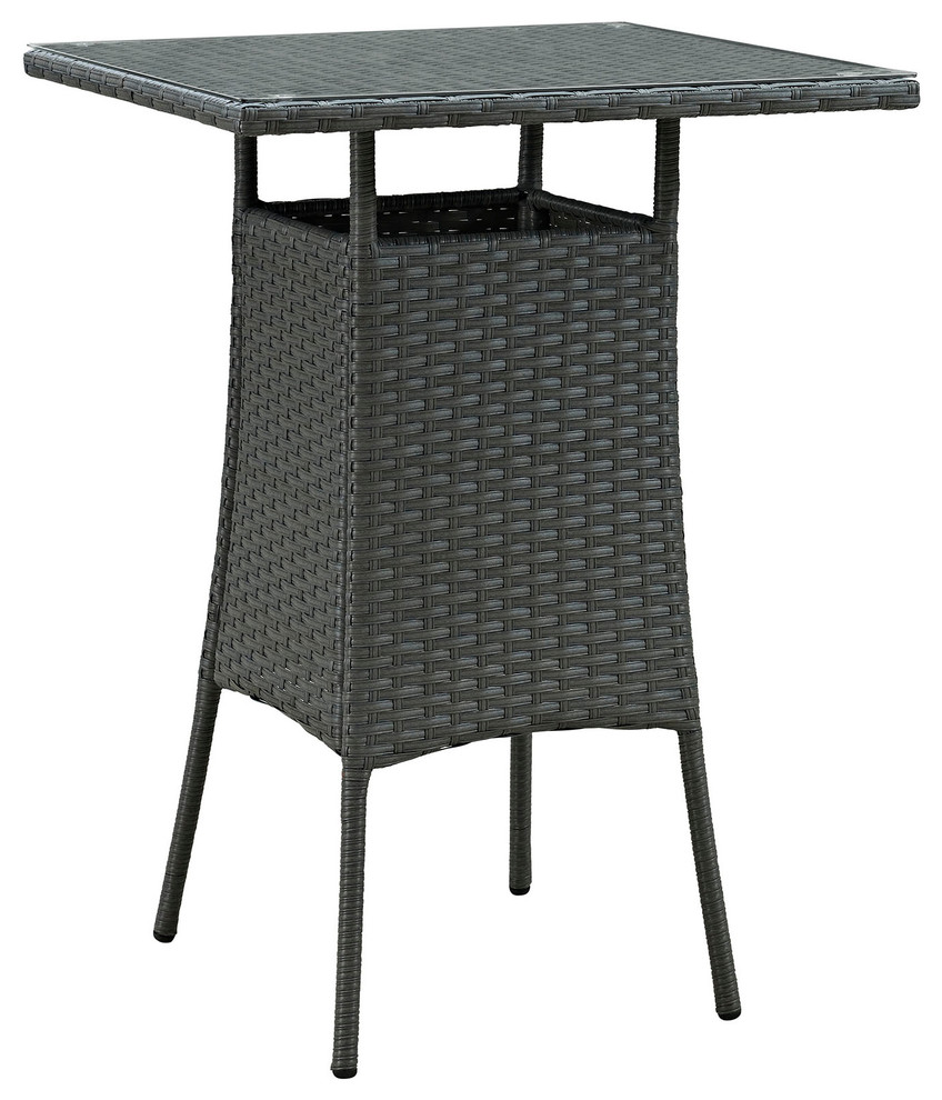 Sojourn Small Outdoor Wicker Rattan Bar Table, Chocolate Tropical Outdoor Pub And Bistro