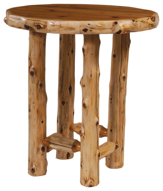 Natural Cedar Log Round Pub Table 32 36, Round Wood Pub Table
