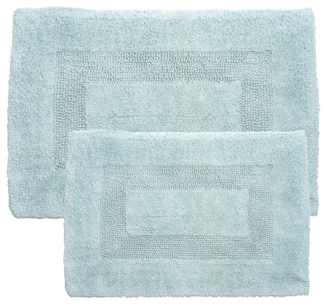 Lavish Home 100 Cotton 2 Piece, Reversible Rug Set, Seafoam