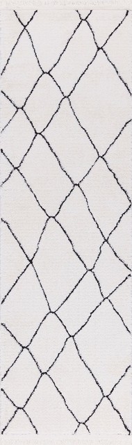 Pilcher Fez Collection White/Gray Area Rug, 2'x8'