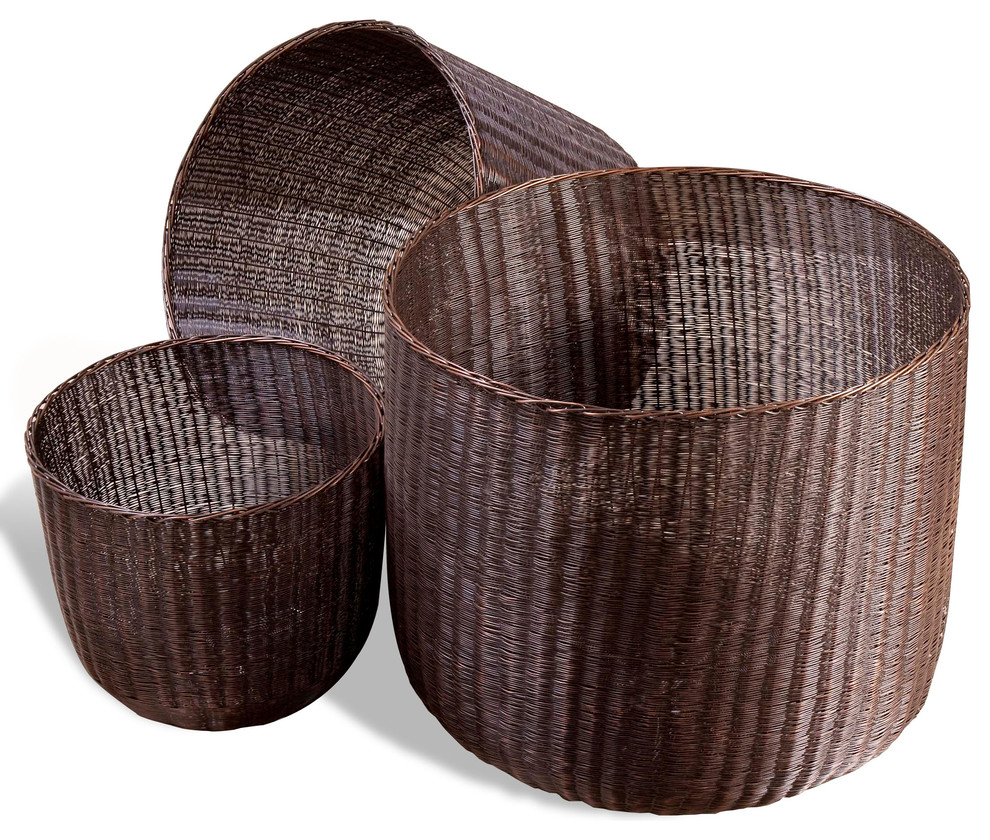 Lohman Contemporary Modern Metal Woven Mesh Baskets- Antique Bronze