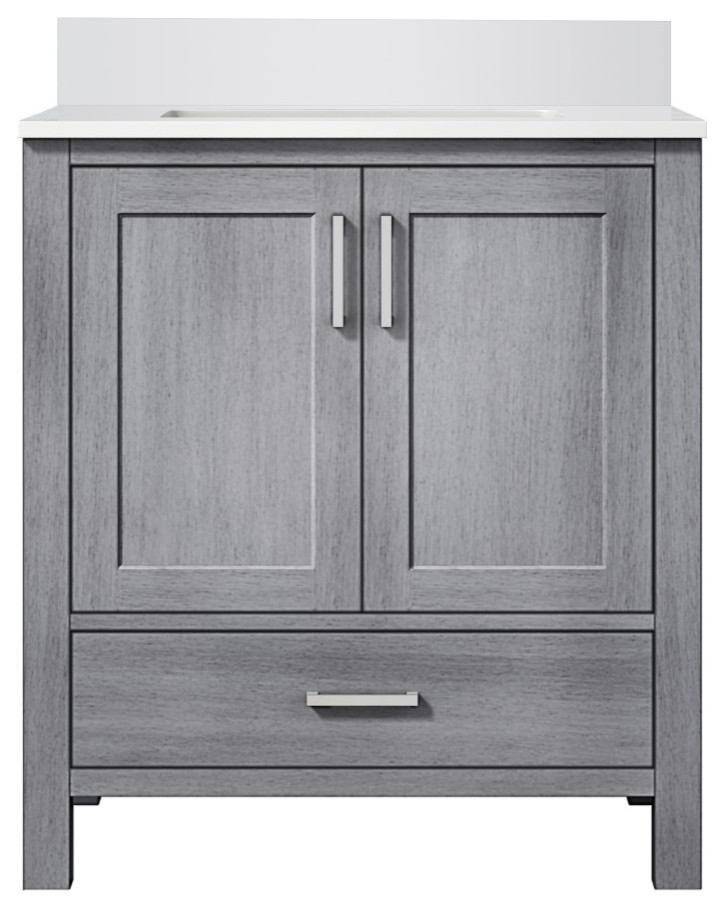 Jacques 30"Wx22"D Distressed Gray Bath Vanity and White Quartz Top