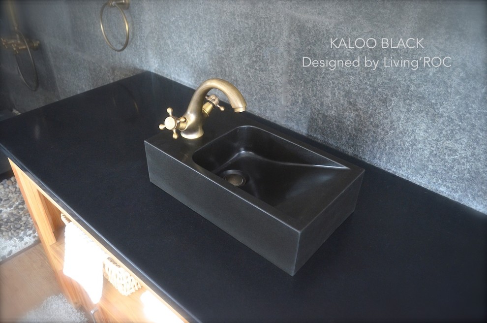 Design ideas for a small arts and crafts bathroom in Miami with a vessel sink.