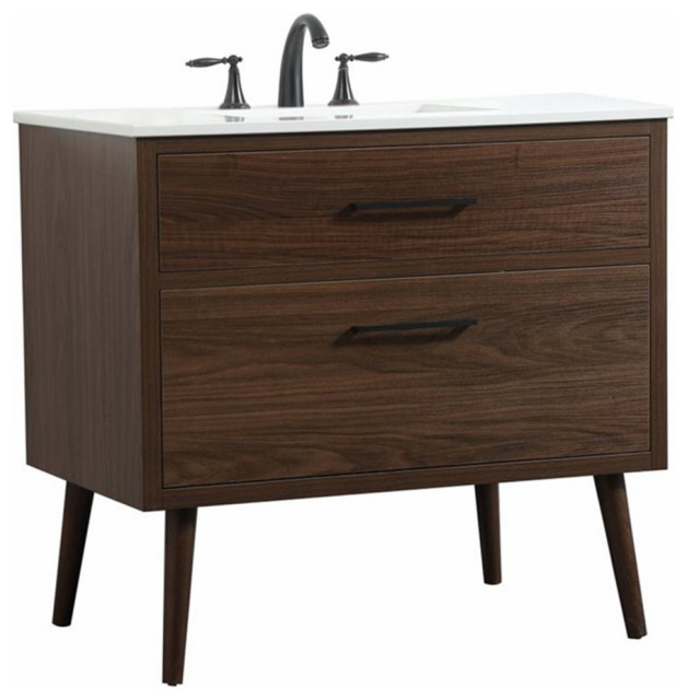 Elegant Decor Boise 36" Aluminum MDF Single Bathroom Vanity in Walnut