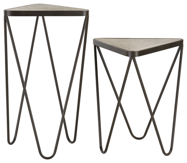 Antique Silver Angular Side Tables Set of Two