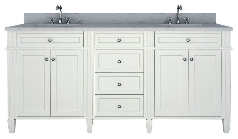Allentown 72" Double Bathroom Vanity, White Transitional Bathroom