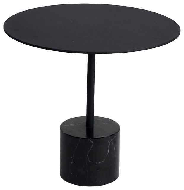 Ethan Side Table, Black Metal Top and Black Marble Base, Large