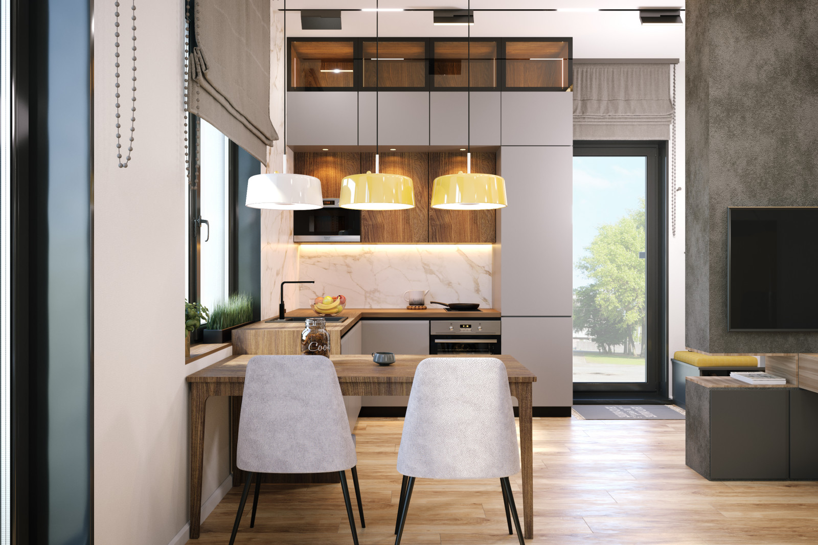 Современный интерьер коттеджа для молодой пары.