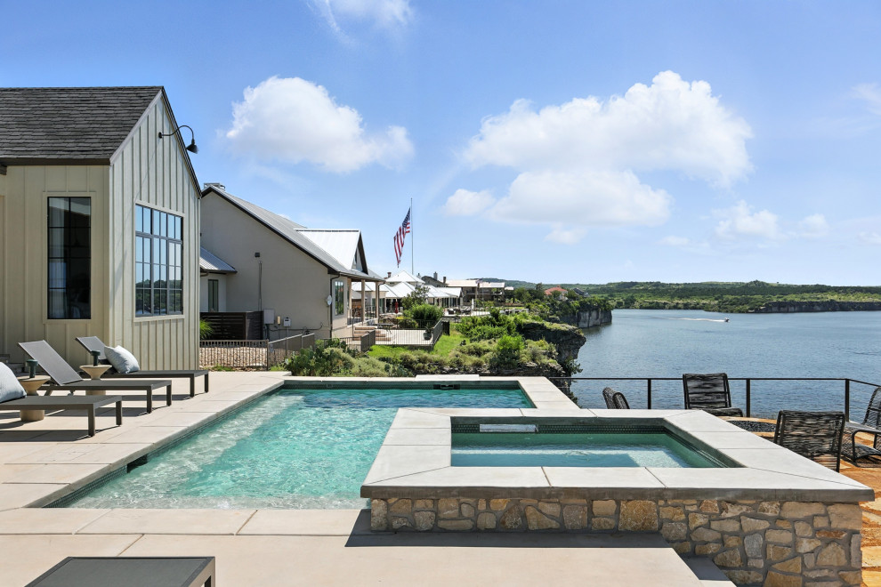 Inspiration for a large modern rectangular pool remodel in Dallas