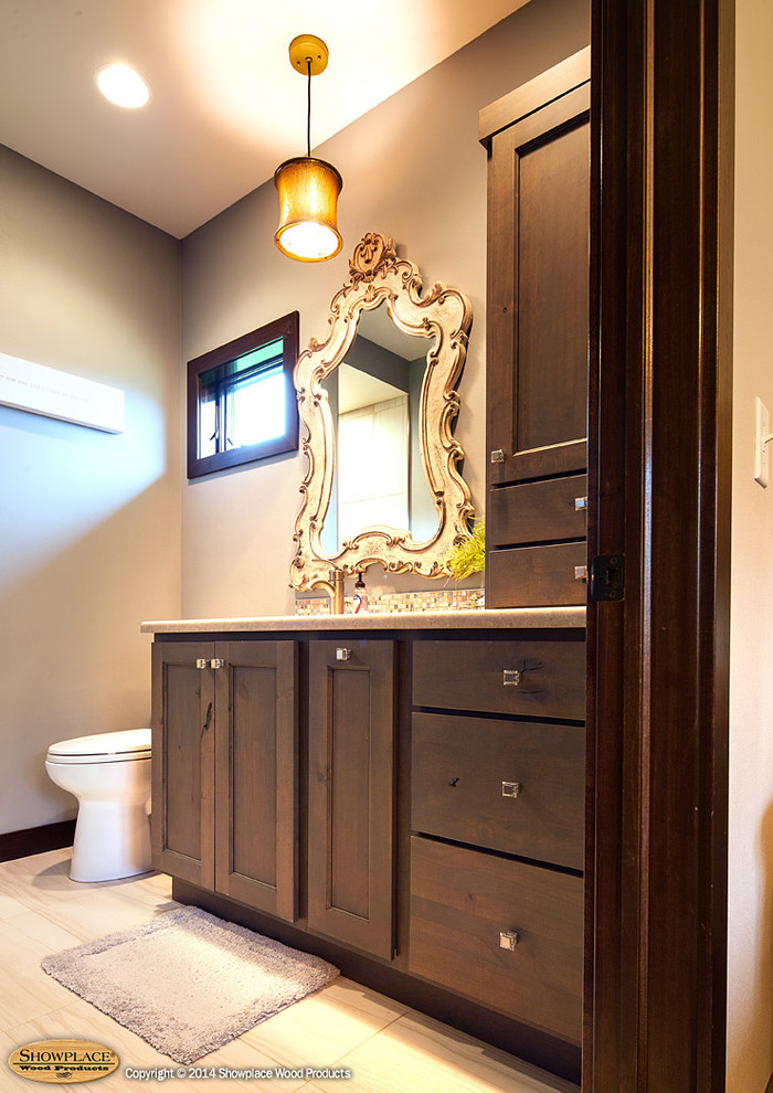 Eclectic master bathroom in Other with flat-panel cabinets.