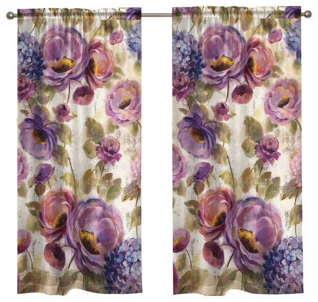 Blue And Purple Flower Song 84 Room Darkening Window Curtain