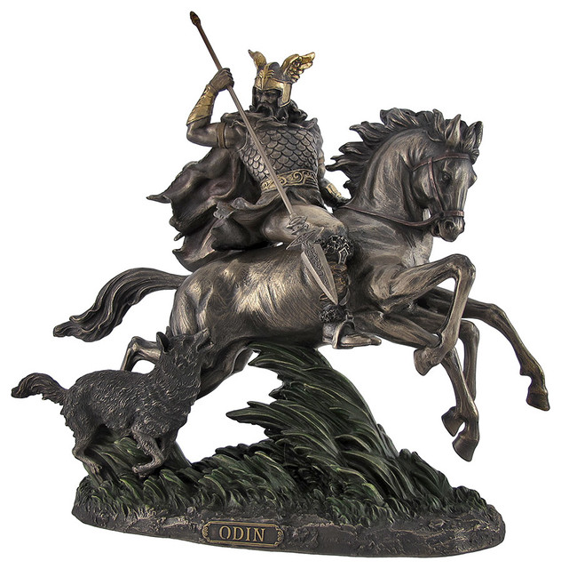 Bronzed Norse God Odin Riding Sleipner Statue Traditional