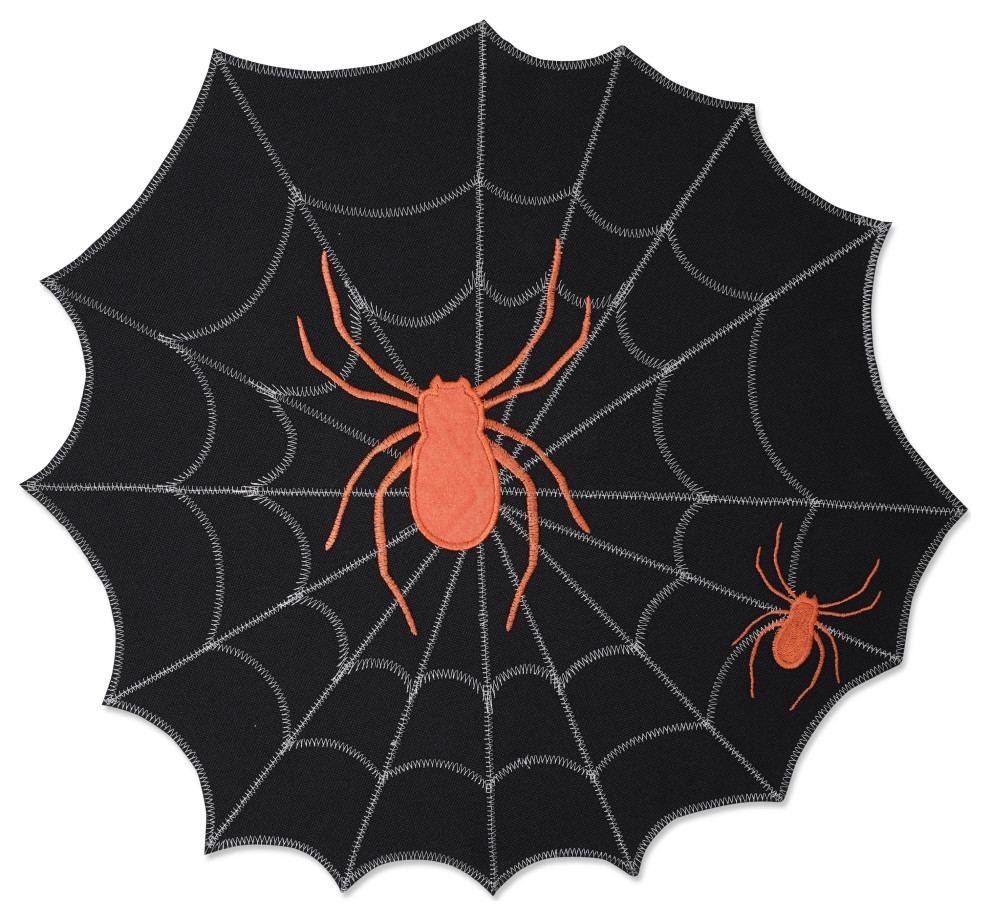 Indoor Spider  Black Placemat, Set of 2, 15"x16" Contemporary