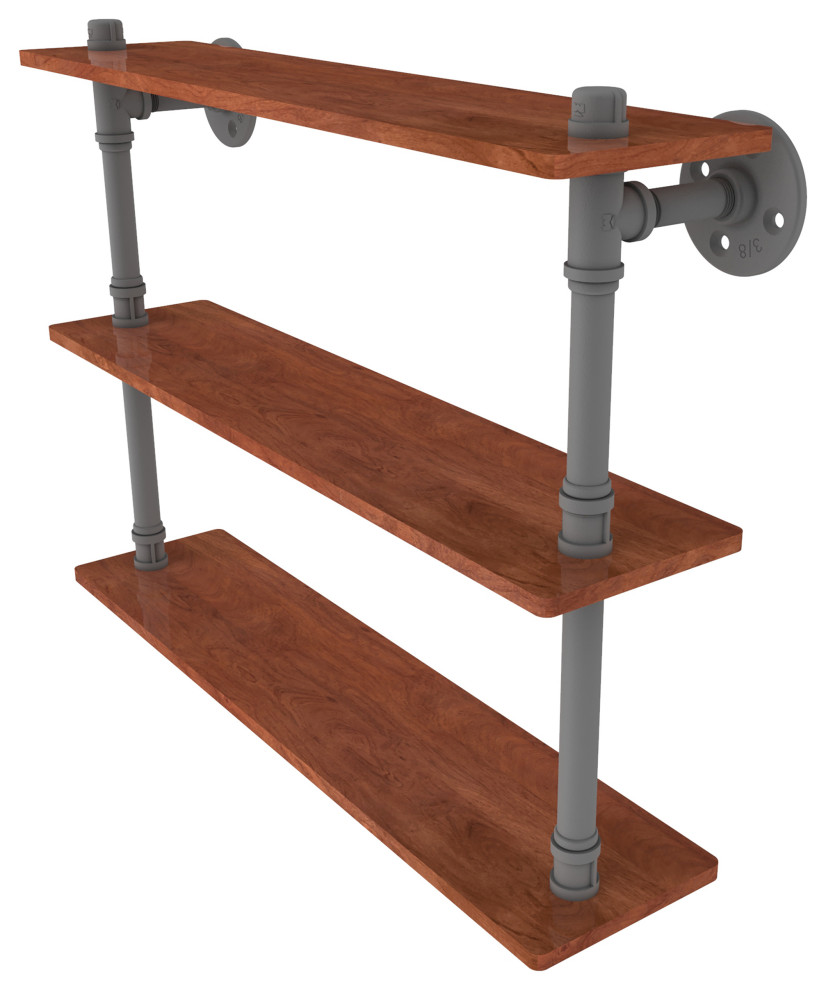 Pipeline Collection 22" Ironwood Triple Shelf Industrial Bathroom