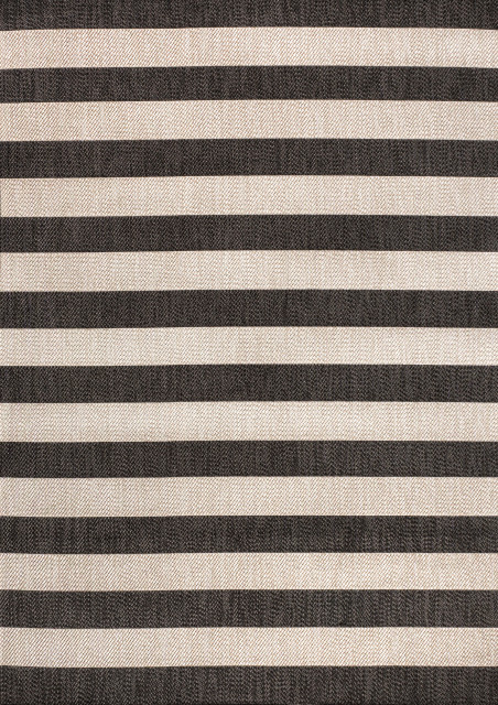Negril Two-Tone Wide Stripe Indoor/Outdoor Area Rug, Black/Beige, 4x6