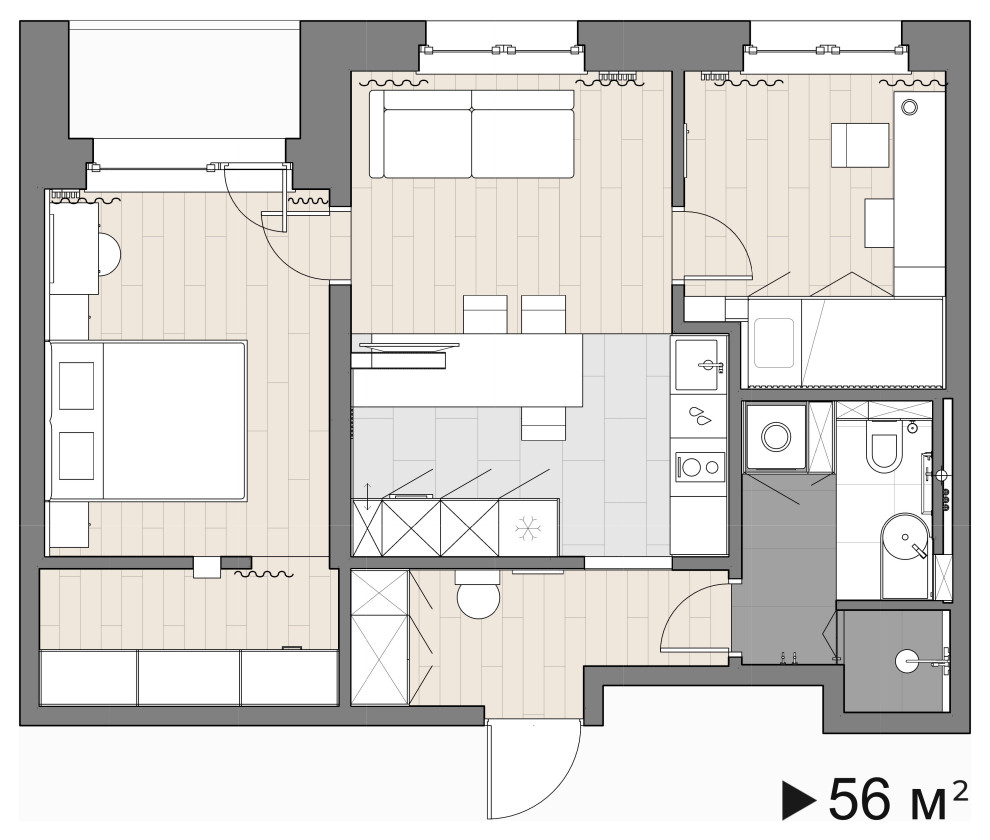 Квартира 56 м2. Санкт-Петербург, 2021 г.