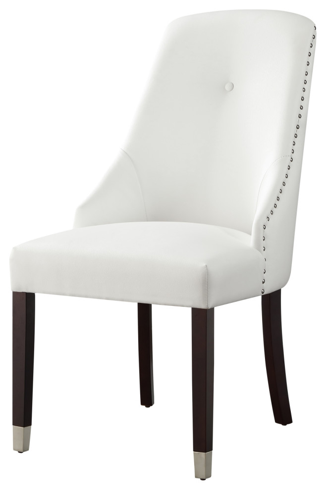 Seth Single Tuft Dining Chair Metal Tip, White Leather And Metal Dining Chairs