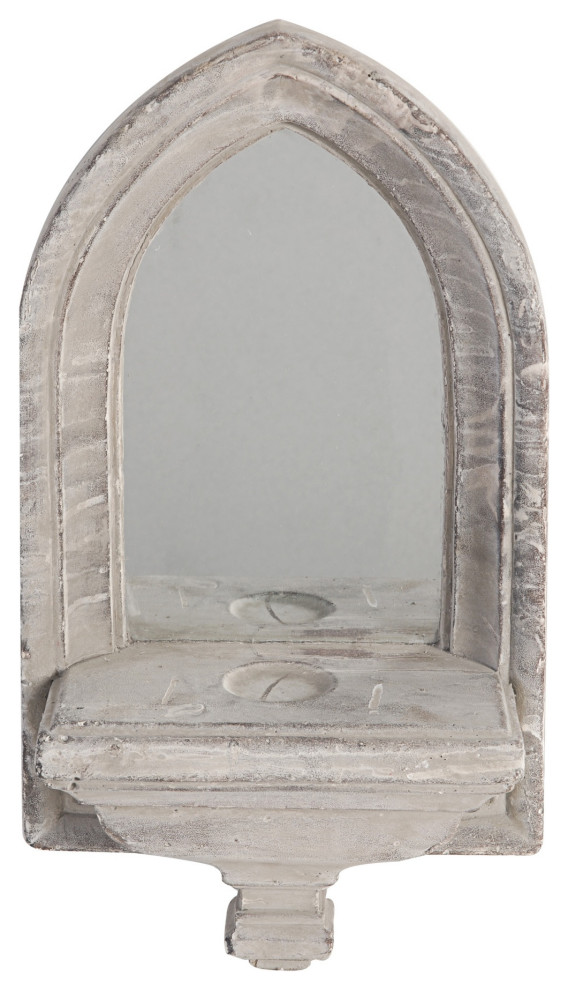 Cement Protected Decorative Wall Mirror, Washed White Farmhouse