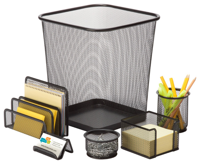 6 Piece Mesh Desk Set, Black Desk Accessories by Honey Can Do