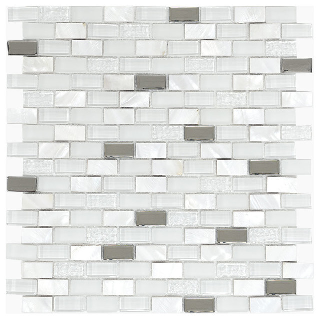 White Glass And Shell Mosaic Backsplash Tile Contemporary Mosaic Tile By Backsplash Houzz