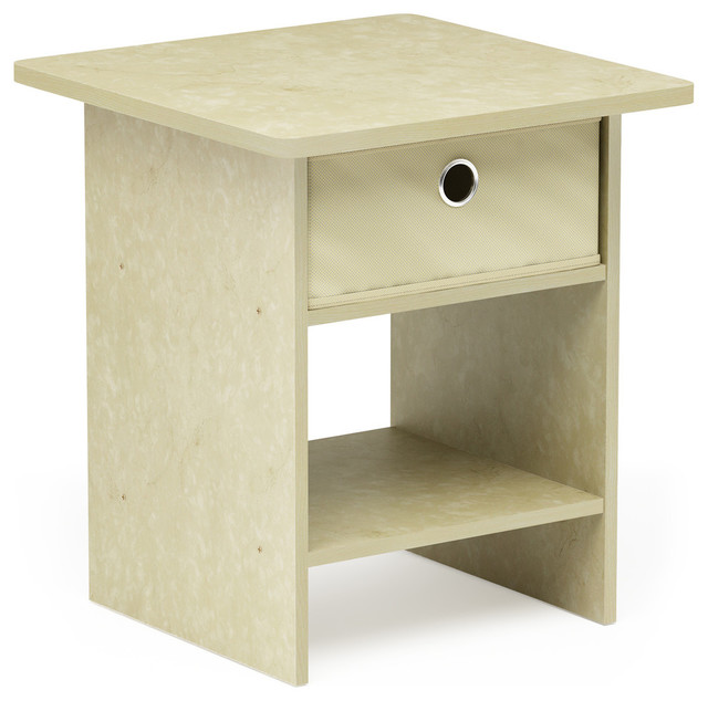 End Table Night Stand Storage Shelf With Bin Drawer Transitional