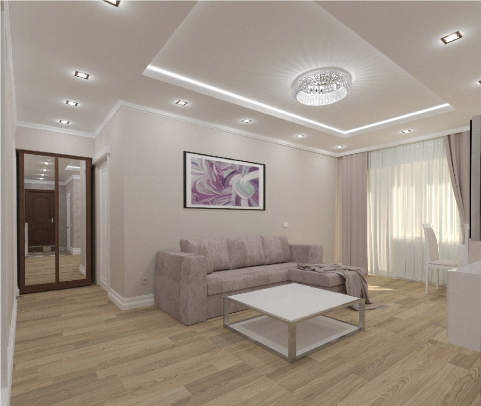 Светлая квартира для семиь из 3х человек. Визуализация гостинной и спальни.