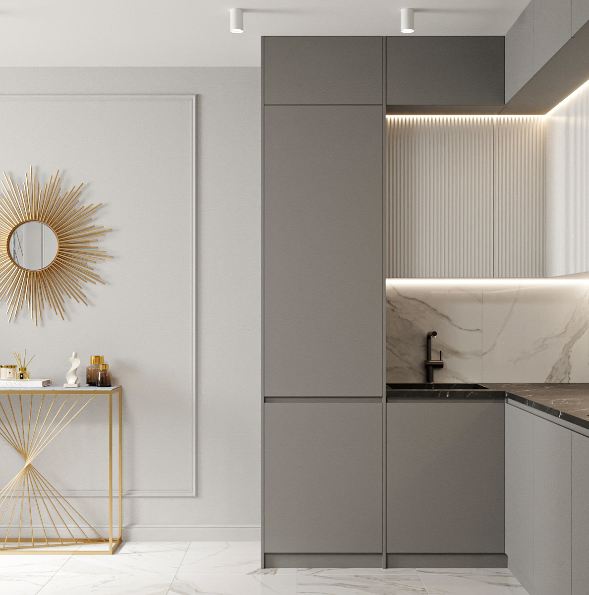 Квартира с гостиной с элементами ар-деко в современной интерпретации