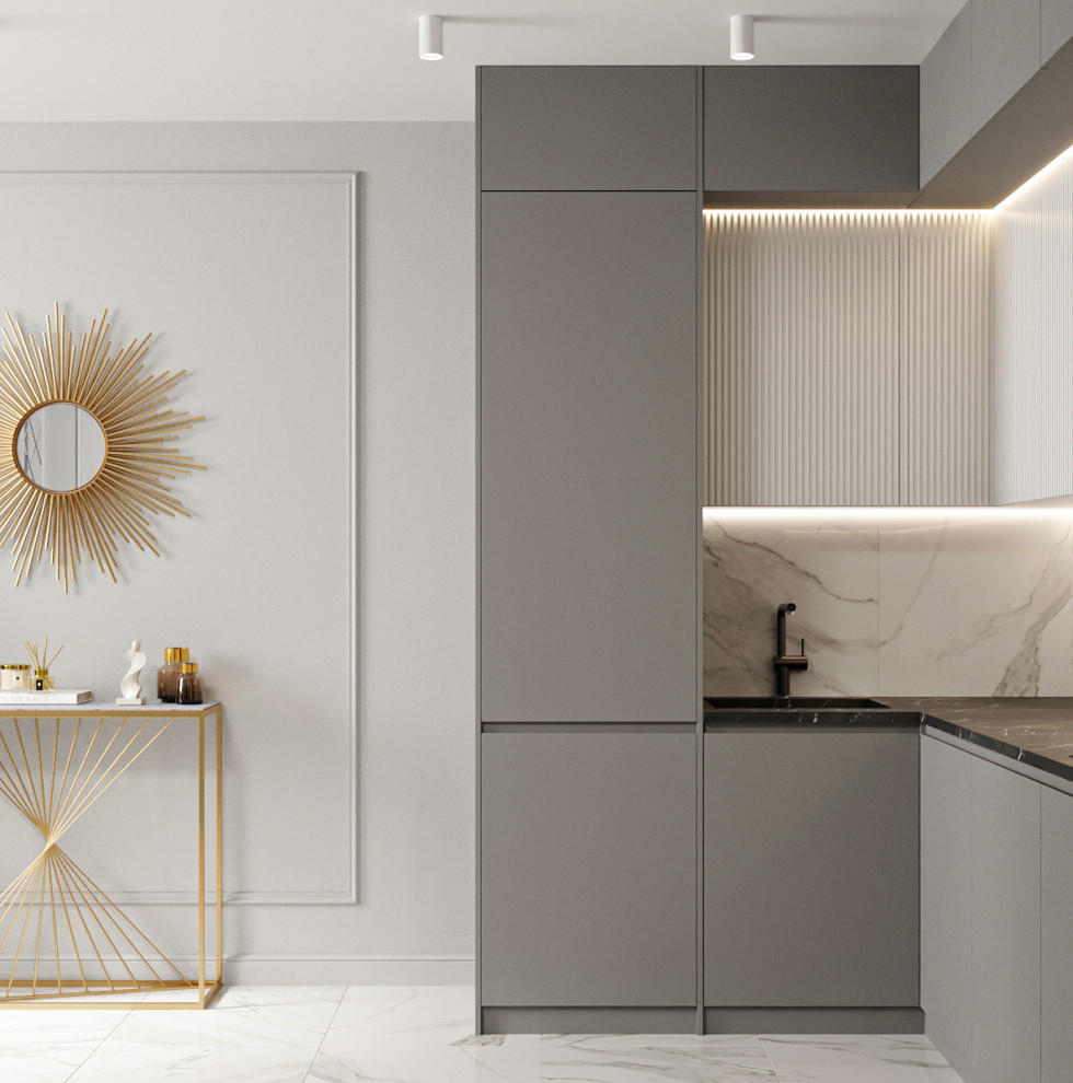 Квартира с гостиной с элементами ар-деко в современной интерпретации