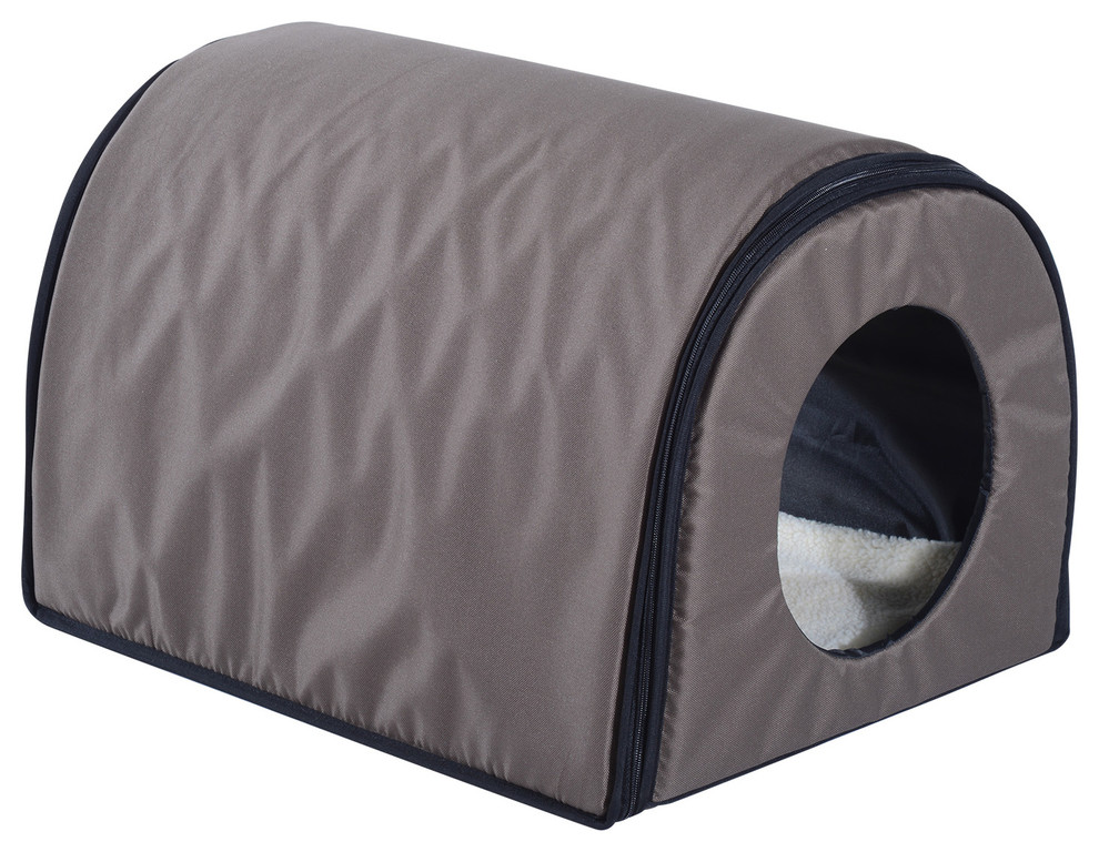PawHut Single Heated Portable Indoor Cat Shelter House, Brown