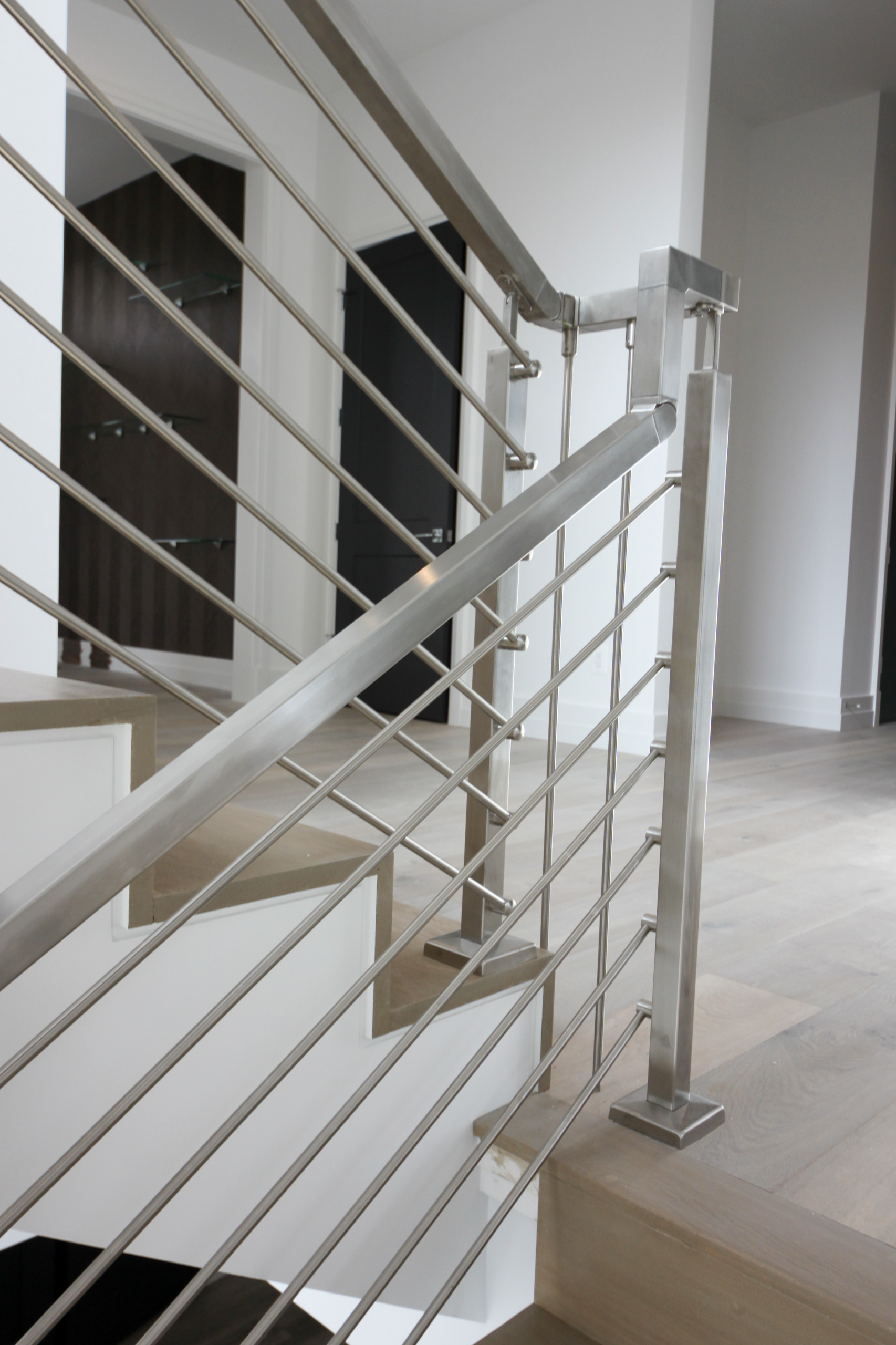 75_Modern Stairway: White O 75_ak & Stainless Steel Balustrade, McLean VA 22101