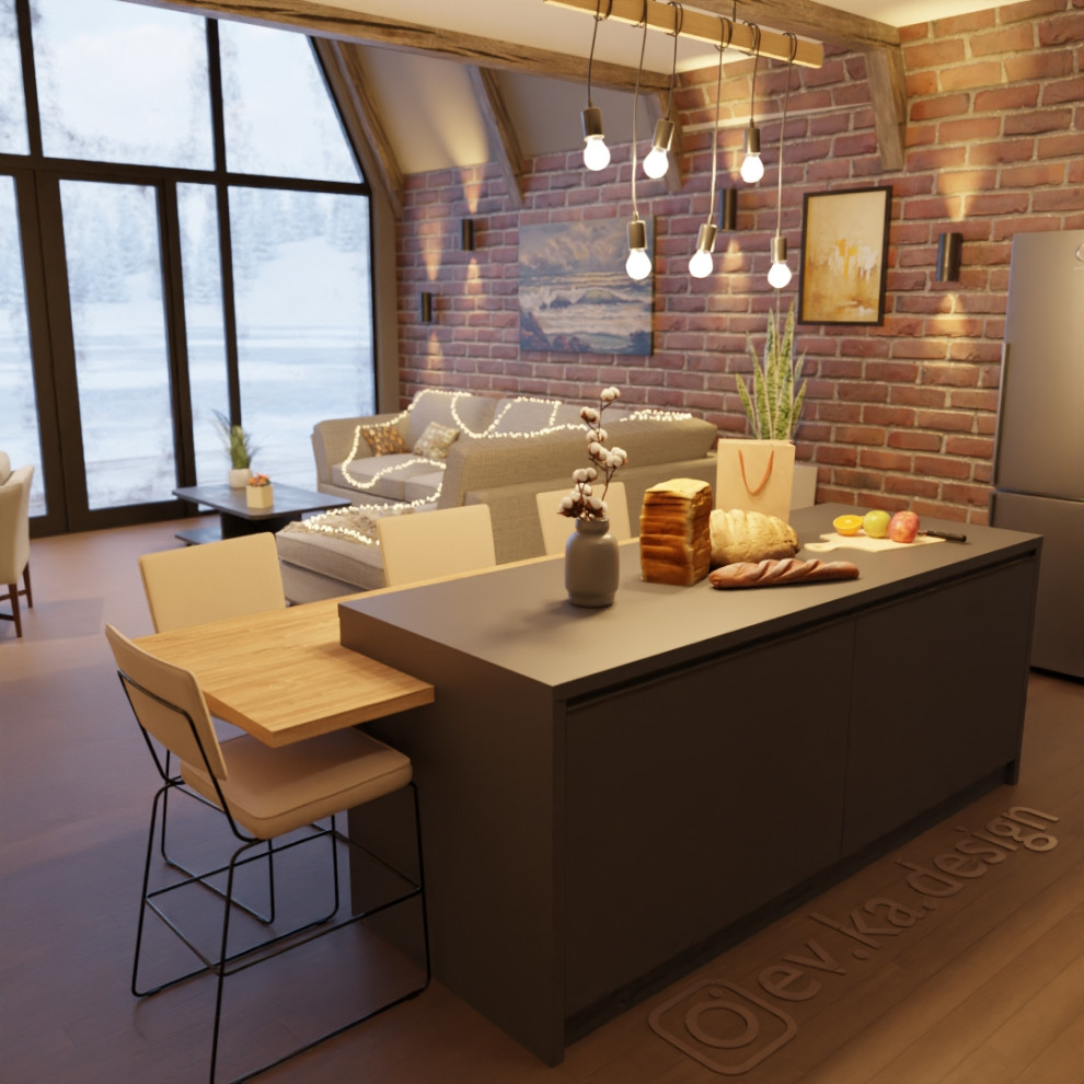 Кухня-гостинная в A-Frame доме