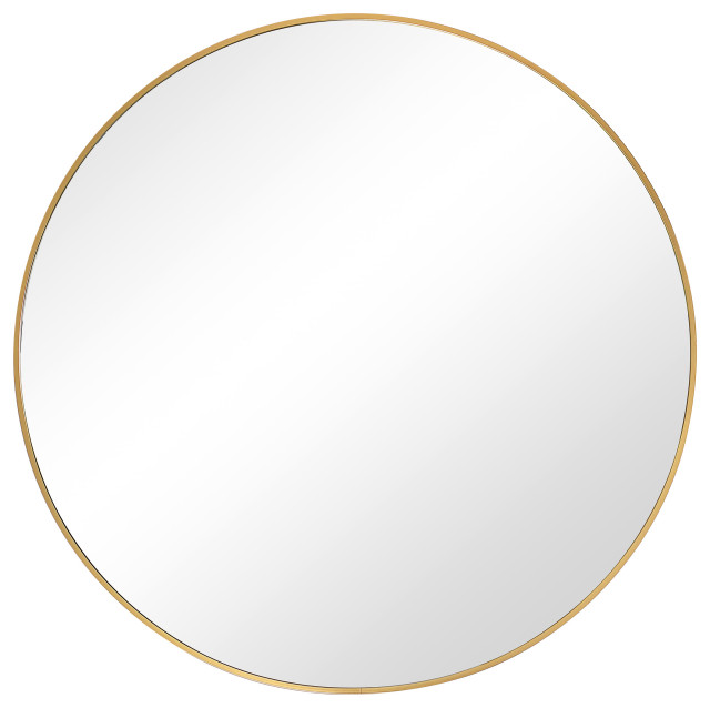 34" Round Aluminum Framed Vanity Bathroom Wall Mirror, Brushed Gold
