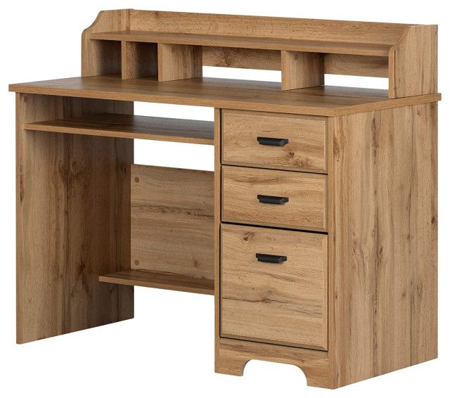 Traditional Desk, Rectangular Top With Hutch and File Drawer, Great for