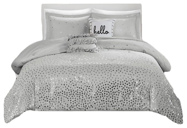Intelligent Design Metallic Triangle Print Comforter Set In Grey Silver Contemporary Comforters And Sets By Bunnyberry - Grey And Silver Bedding Intelligent Design Metallic Triangle Print Comforter Set In Grey Silver Contemporary Comforters And Sets By Bunnyberry - Grey And Silver Bedding
