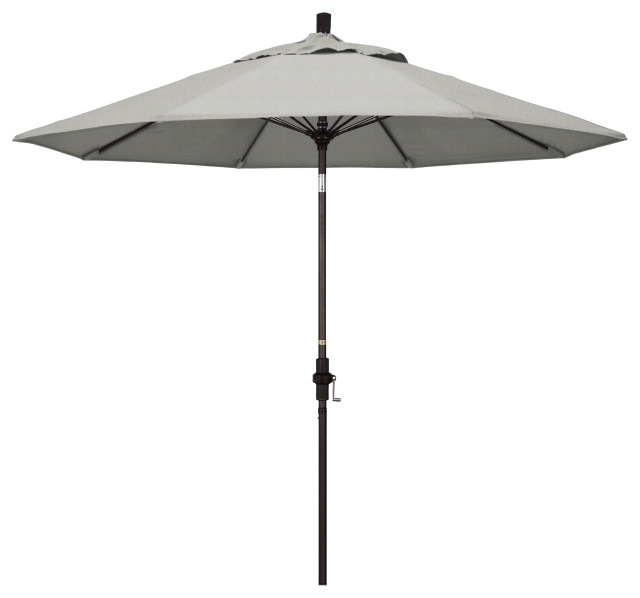 9' Bronze Collar Tilt Lift Fiberglass Rib Aluminum Umbrella, Sunbrella, Granite