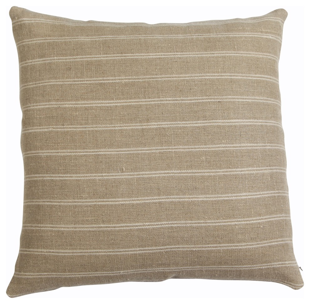 Natural Stripe Linen Pillow Cover 22" Ivory