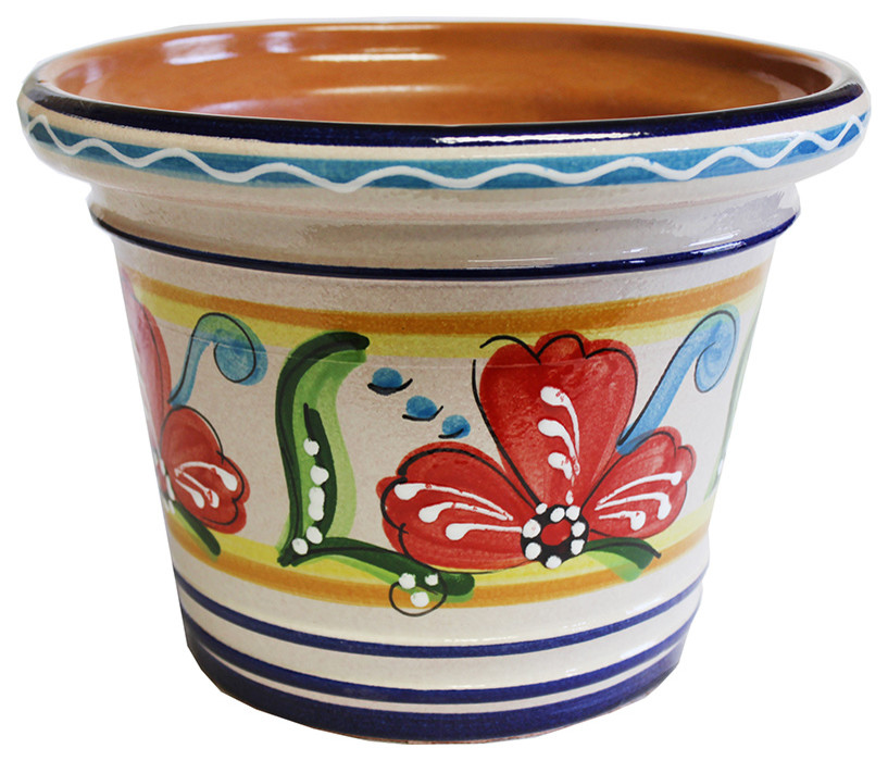 Spanish Flower Pot 10.5" , Palmera Planter - Mediterranean - Outdoor