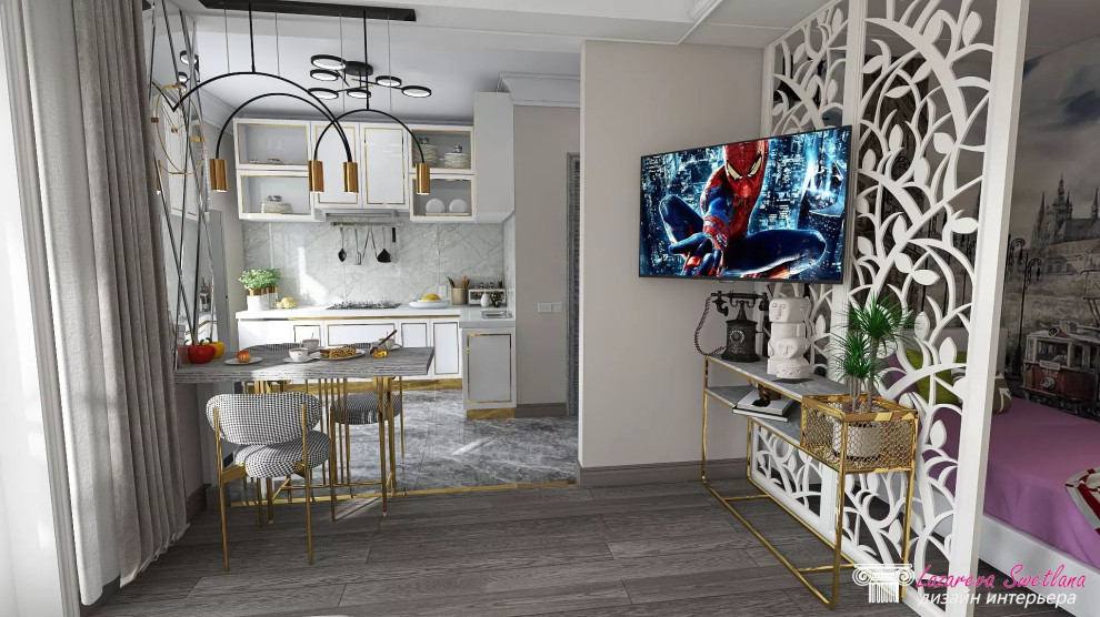 Визуализация дизайна  интерьера квартиры-студии