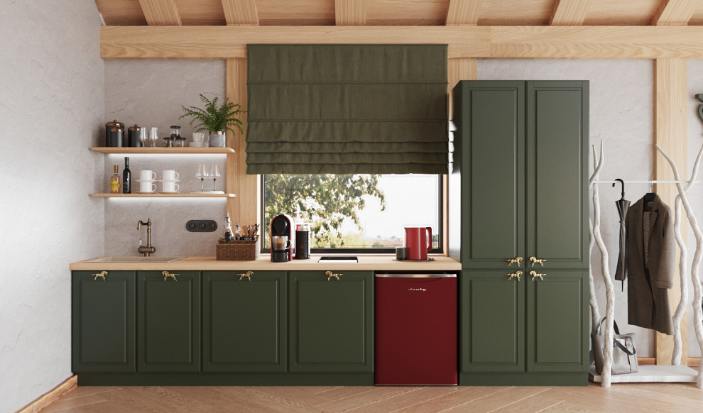 Визуализация кухни-гостиной для дома в стиле Фахверк в гостиничном комплексе