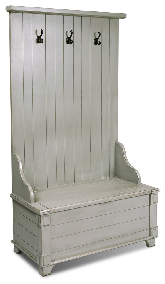 Landon Hall Tree With Storage Bench, Distressed Gray Farmhouse Hall