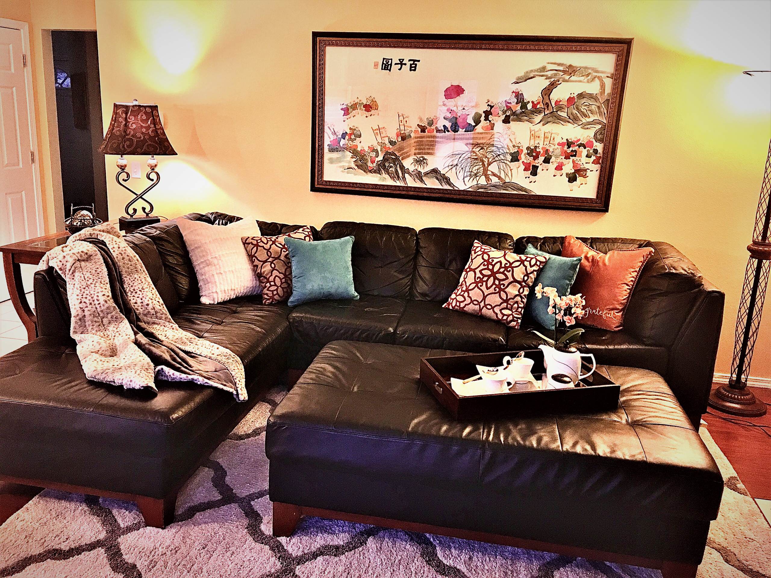 Modern family room with a touch of Asian