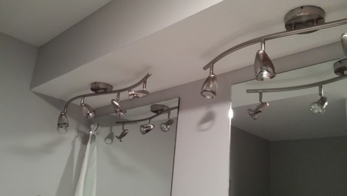 ideas for bathroom light fixtures. must be ceiling mounted.