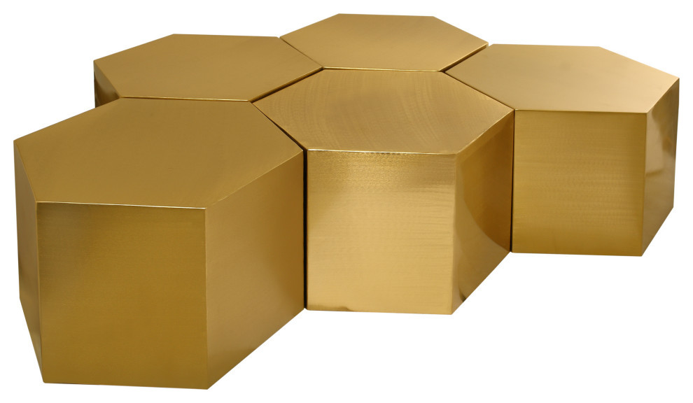 Hexagon Coffee Table, Brushed Gold, 5 Piece
