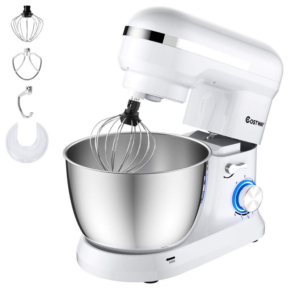 Costway 4.8 QT Stand Mixer 8-speed Electric Food Mixer, Dough Hook Beater White