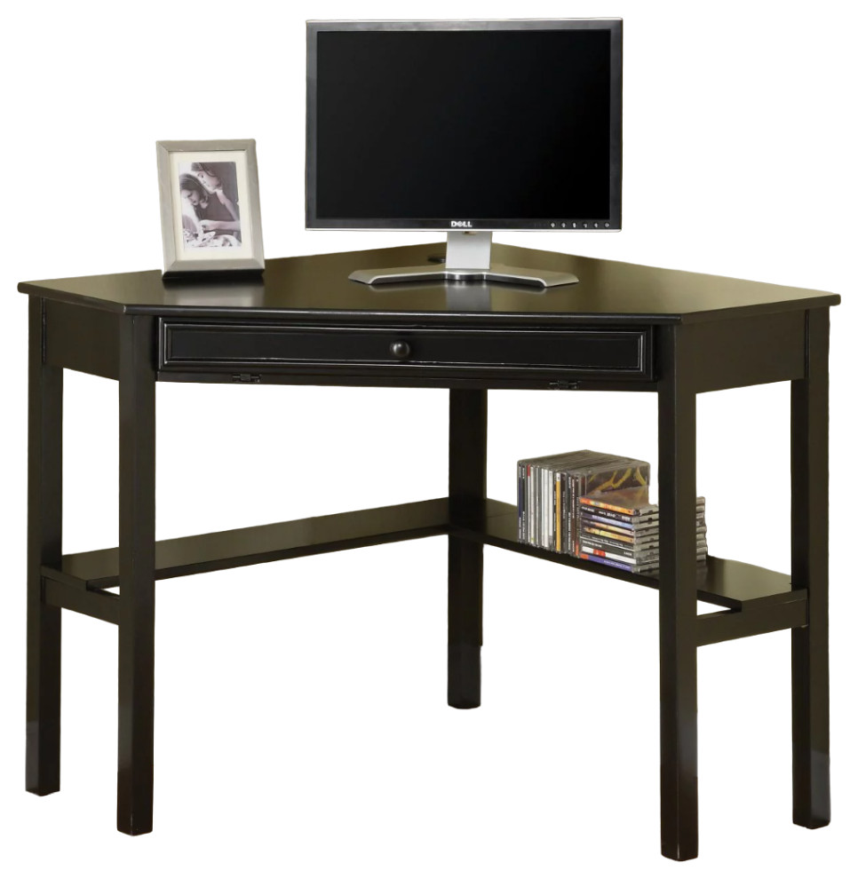 Corner Desk, Large Pull Out Keyboard Drawer & Lower Open Shelf