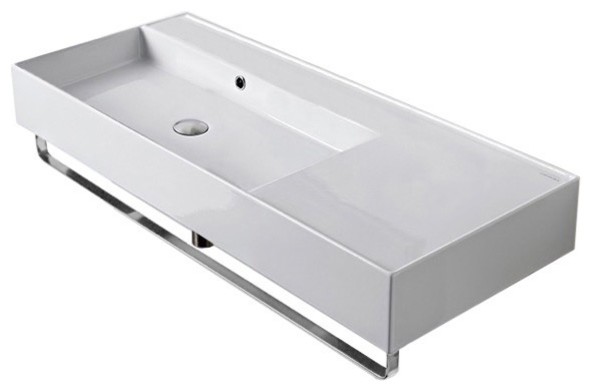 40 Ceramic Wall Mount Sink With Counter Space And Towel Bar No Hole