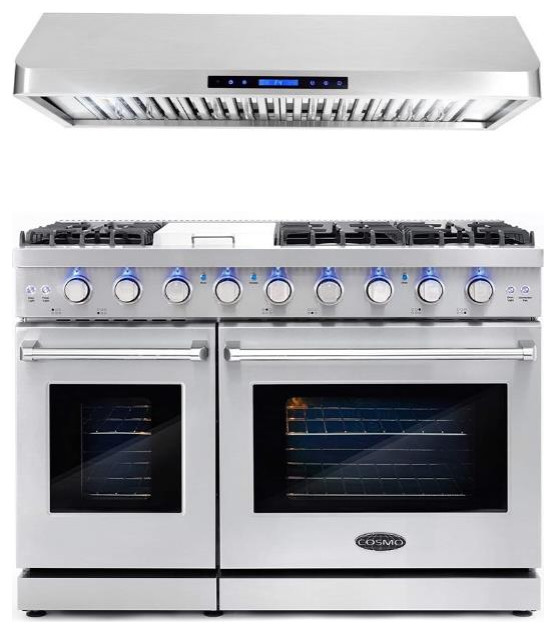 Cosmo COSEPGR486G 48 in. Double Oven Gas Range & Hood Set Liquid Propane Contemporary Gas